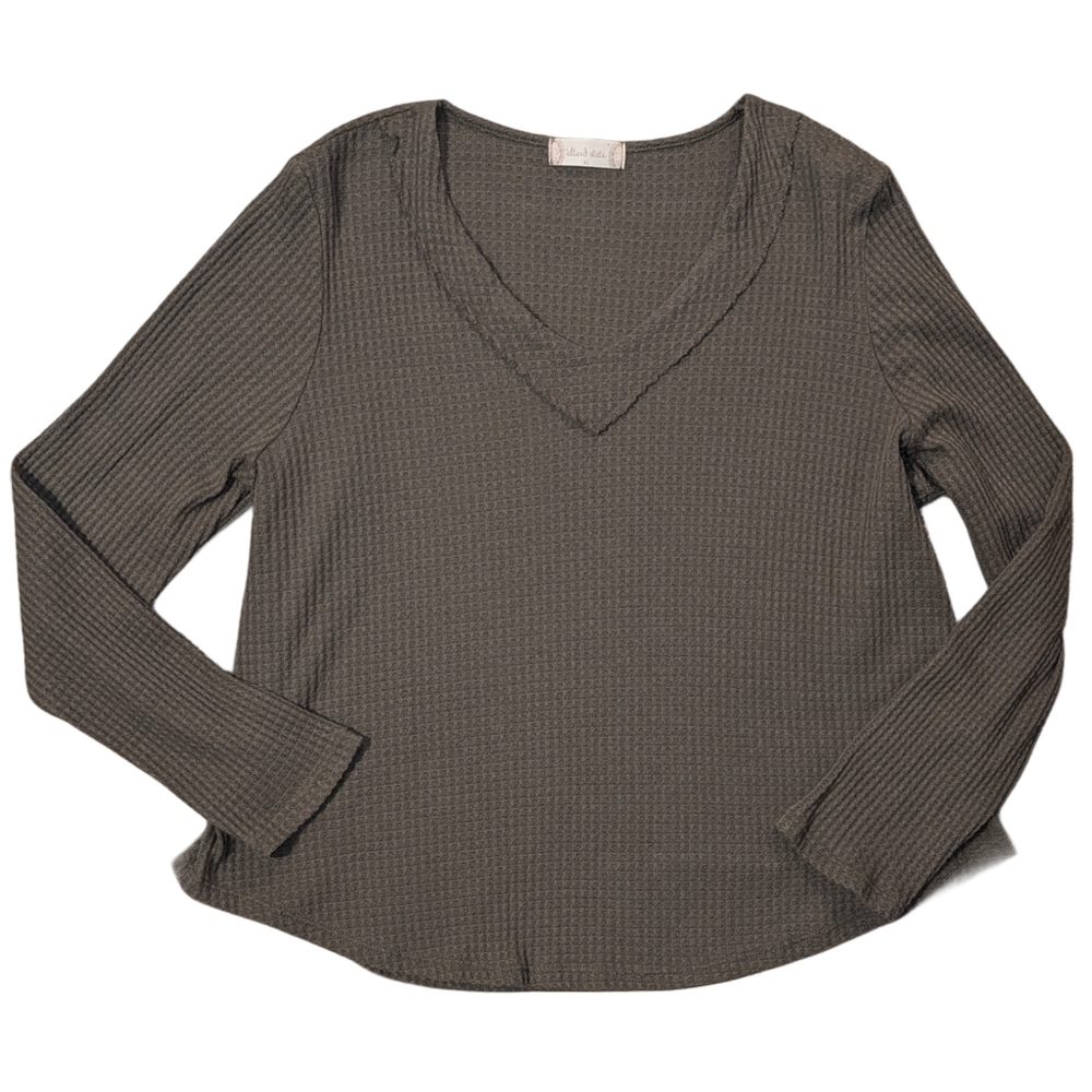 Altar'd State V-Neck Waffle Knit  Thermal Long Sleeve Top, Size XL